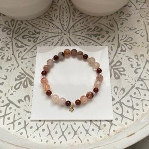 Rose quartz with garnet gemstone beaded bracelet